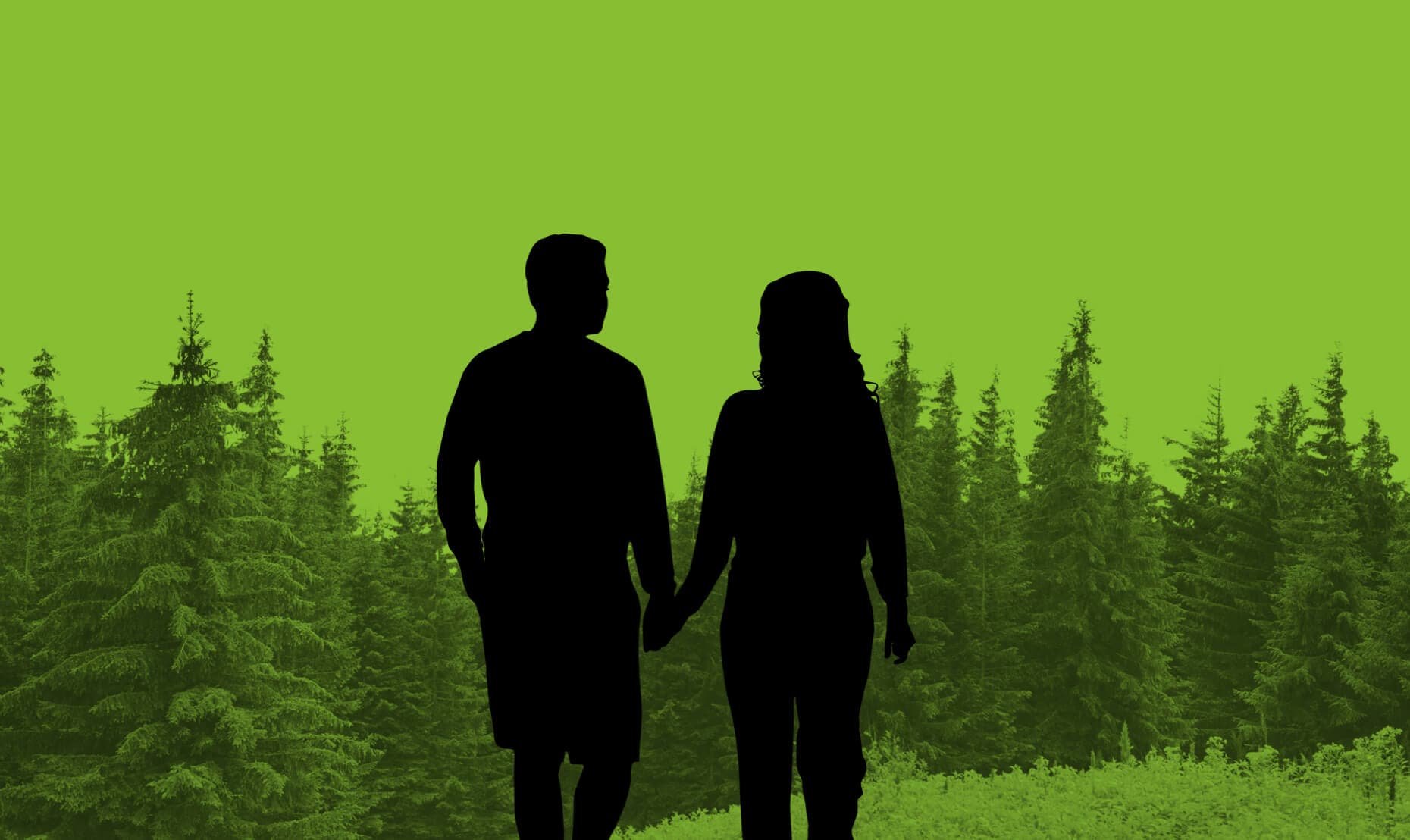 2 people walking in forrest